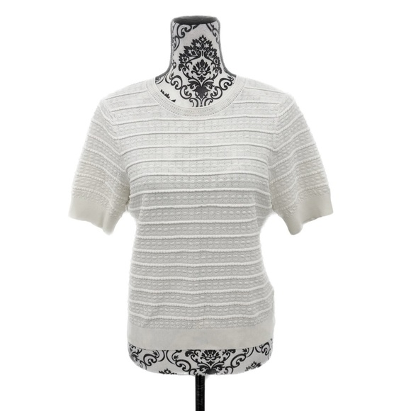 Rebecca Taylor Tech Lace Sweater White Textured Short Sleeve Crewneck Pullover - Picture 10 of 16